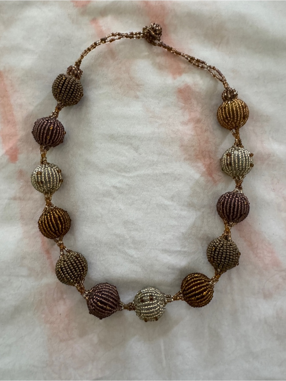 Artisan Brown, Gold, Silver Beaded Orb Necklace